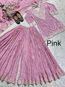 Conjunto de Palazzo Slim Fit de Georgette Sintético con Bordado Pesado Indio, con Parte Inferior Kediya y Dupatta con Trabajo de Espejos Auténticos, para Fiesta Étnica - Product Image 2