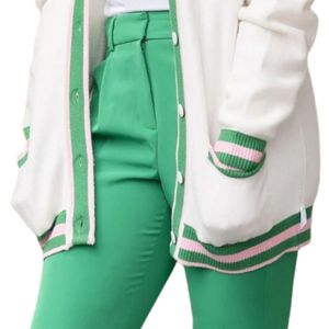 Cárdigan Retro a Rayas Natural para Mujer, Estilo Griego con Letras Tejidas, Botones, Prenda Casual Premium - Product Image 6