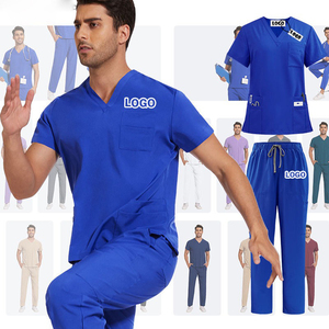Grey Medical <b>Scrubs</b> Set Women Hospital Uniform <b>Nursing</b> <b>Scrubs</b> V Neck Top Pants Healthcare Workwear Uniform - Product Image 4