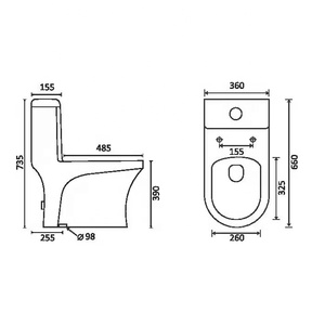 WC monobloc en céramique de luxe moderne, nouveau design, à siphon, qualité export pour salle de bain d'hôtel - Product Image 6