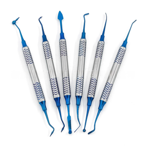 Ensemble de 6 instruments de restauration dentaire en composite, manche en acier inoxydable anodisé bleu moleté - Product Image 1