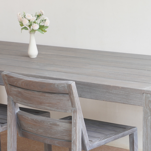 Mesa de Comedor Rectangular de Diseño Moderno para Jardín, Madera de Teca Sólida, Resistente a la Intemperie, Muebles de Exterior con Acabado Gris Lavado - Product Image 3