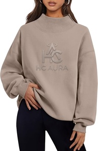 Sweat-shirt streetwear imprimé surdimensionné à col montant, en molleton de coton, coupe ample, décontracté pour l'hiver, personnalisable, avec motif sur le devant, le plus vendu - Product Image 6