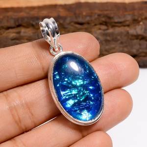 Colgante de Ópalo Azul Fuego Australiano Triple, Joyería Bohemia Hecha a Mano en Plata de Ley 925, Regalo para Mujer - Product Image 1