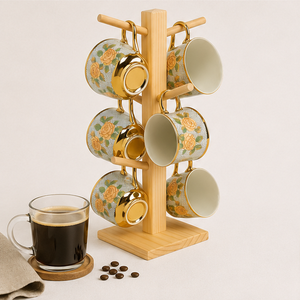 Space-Saving Wooden Coffee Mug <b>Stand</b> With Heavy Base Vertical <b>Tea</b> Cup Tree Holder For 6 Mug Multifunctional Wood Kitchen Counter - Product Image 6