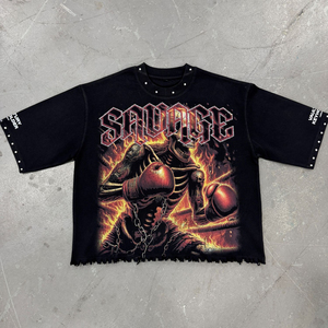เสื้อยืดโอเวอร์ไซส์ทรงบ็อกซี่พิมพ์ลายตามสั่งยอดนิยมจาก SHY SPORTS สำหรับผู้ชาย สไตล์ลำลองแนวสตรีทแวร์ ไหล่ตก ผ้าเจอร์ซีย์คอตตอน 100% - Product Image 1