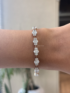 Luxury Women Gold <b>Bracelet</b> With Oval Baguette Lab Grown Diamonds 6.95 Ct Halo Link Design Wedding Anniversary 14K Gold - Product Image 1