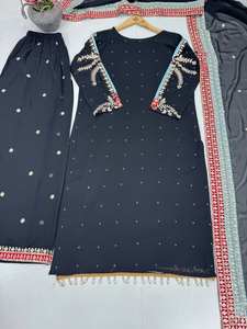 ชุดสูทซัลวาร์ปักลายสีดำ งานปักดิ้นทองหนัก แห้งเร็ว คุรตะ ปาลาซโซ ดูปัตตา เหมาะสำหรับฤดูหนาวและฤดูร้อน ดีไซน์เนอร์ ชุดสำหรับงานแต่งงานและงานปาร์ตี้ - Product Image 5