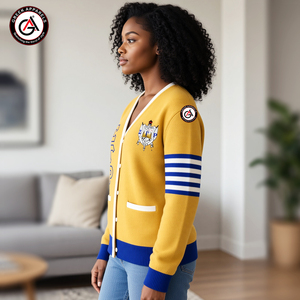 เสื้อคาร์ดิแกนสไตล์วินเทจ แขนยาว คอวี ปักลาย Sigma Gamma Rho Sorority สำหรับผู้หญิง ผ้าอะคริลิกกันยับ - Product Image 3
