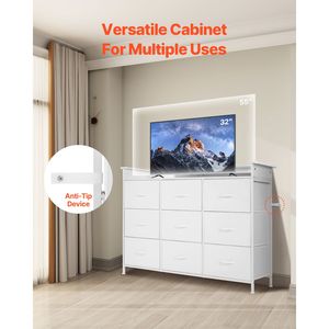 Cassettiera Alta a 9 Cassetti in Rovere con Contenitori in Tessuto, Struttura in Metallo Robusta e Luci LED per Armadio e Stoccaggio in Appartamento - Product Image 6