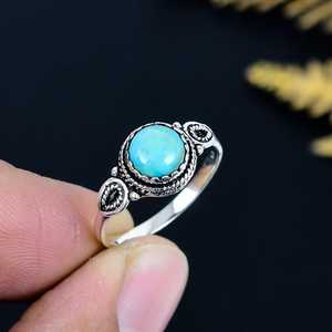 925 Sterling Silver Natural <b>Turquoise</b> <b>Ring</b> Boho Engagement <b>Ring</b> Unique Gift for Her - Product Image 1