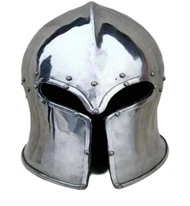 Casco nasal de acero pulido con protector nasal de latón grabado y avental de malla metálica integrado que cubre la cara y el cuello. - Product Image 4