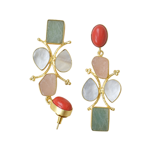 Boucles d'oreilles pendantes artistiques plaquées or avec pierres semi-précieuses, bijoux de mode de créateur en gros - Product Image 4