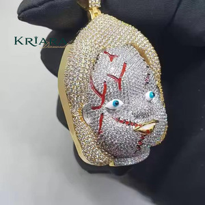 Pendentif visage de clown en moissanite, argent 925 plaqué or 18 carats, bijoux unisexes pour tous les jours, style hip-hop - Product Image 4