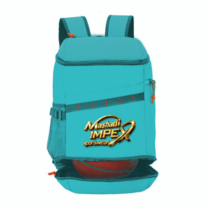 Two Tone Black Panelled Zipper Sports <b>Backpack</b> <b>Large</b> Capacity Portable Design External USB Charging Port Separate Ball Pocket - Product Image 2