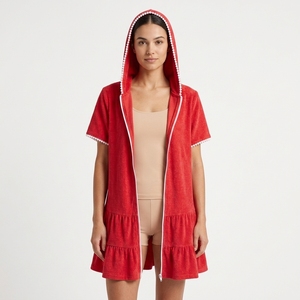 Robe de bain à capuche mignonne pour filles, 100 % polyester, sans manches, fermeture éclair sur le devant, ourlet à volants, séchage rapide, mini, pour la plage et la piscine, fournisseur de logos personnalisés - Product Image 3