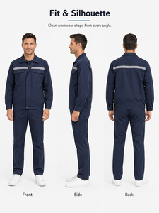 Unisex Flame Retardant Workwear Set for Workshop Warehouse Spring Fall Navy Jacket Pants Reflective Strip Zip Front Waterproof - Product Image 4