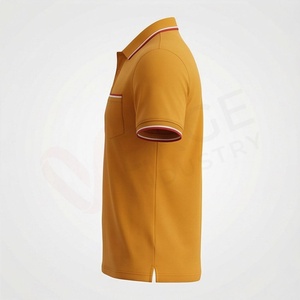Polo en piqué jaune moutarde à manches courtes pour homme avec poche, design uni tricoté décontracté, coupe classique - Product Image 3