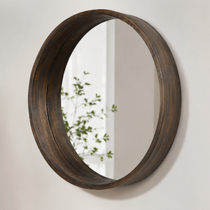 Round Wood Wall Mirror <b>Rustic</b> Handmade Antique Style Decorative Circle Mirror for Living Room Bedroom Entryway - Product Image 2