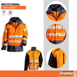 เสื้อแจ็คเก็ตทำงานแบบมองเห็นได้ชัดสำหรับผู้ชาย สีส้ม พร้อมแถบสะท้อนแสงและแขนเสื้อสีดำแบบเย็บติด - Product Image 3