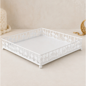 Bandeja de Servicio de Metal Blanca al por Mayor para Ramadán con Diseño de Mezquita Recortada, Plato de Postres de Hierro Forjado para Eid Mubarak, para Mesa de Fiesta Musulmana - Product Image 3