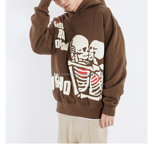 Sweat-shirt à capuche imprimé style streetwear, impression en relief 3D, broderie, coton épais, coupe ample, unisexe, décontracté, hiver - Product Image 2