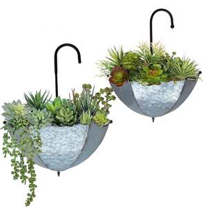 Pot de fleurs suspendu en métal galvanisé argenté, support mural pour plantes, décoration intérieure et extérieure, support pour clôture, décoration de jardin, acier rustique - Product Image 3