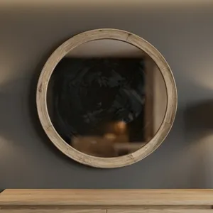 Wooden <b>Round</b> <b>Mirror</b> Frame Rustic Natural Wood Wall Mounted Decorative <b>Mirror</b> <b>for</b> Bedroom <b>Bathroom</b> Living Room - Product Image 4
