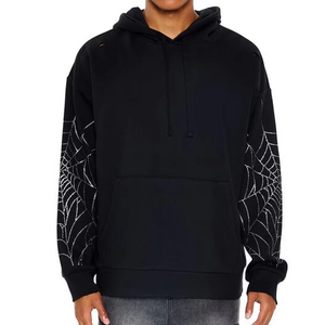 Sweat-shirts à capuche en coton lourd personnalisés 420 g/m² avec strass, tissés pour l'hiver, pour hommes, service OEM - Product Image 2