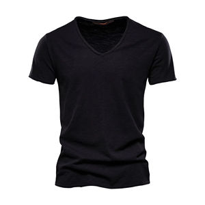 T-shirt personnalisé à col en V, streetwear de haute qualité, t-shirt en coton uni, coupe ample, coupe ajustée, impression de qualité supérieure, t-shirt pour homme - Product Image 3