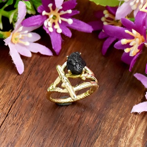 Natural Raw Black Tourmaline Gemstone <b>Ring</b> 18K Gold Plated <b>Open</b> <b>Ring</b> Handmade Black Crystal Statement Jewelry for Women Gift - Product Image 1