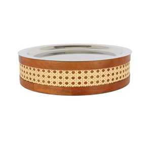 ชามเสิร์ฟไม้ฝังหวายหรูหรา ทรงกลม ภายในสแตนเลส สำหรับใส่ผลไม้ สลัด ชามอาหารทันสมัย วัสดุผสม สำหรับใช้ในครัว - Product Image 1