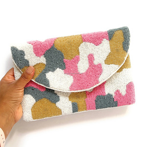 Women's Beaded Camouflage Crossbody Clutch <b>Bag</b> Handmade Magnetic Closure Foldable for Gold Green Coin Purse Casual <b>Gift</b> - Product Image 3