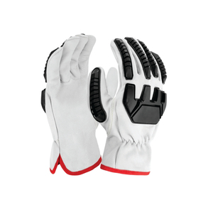 Gants de sécurité en cuir avec pointes des doigts antidérapantes à motif de pneu de tracteur, manchette droite, bordure rouge, usage général - Product Image 3