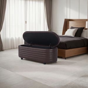 L8133 Brown PU <b>Leather</b> Oval Storage <b>Stool</b> Elegant Comfortable Ottoman Design - Product Image 4