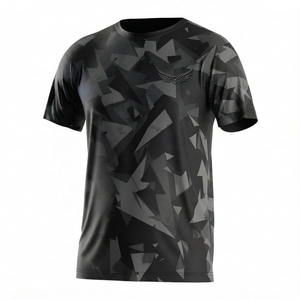 Men's Black <b>Geometric</b> Print Short Sleeve T-<b>Shirt</b> Quick Dry Sporty O-Neck Regular Fit 100% Polyester Knitted - Product Image 1