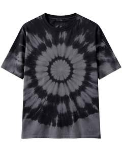 Camiseta personalizada con efecto tie-dye en espiral, color negro y gris, para hombre, de algodón, estilo casual, streetwear, cuello redondo, manga corta, a la moda. - Product Image 1