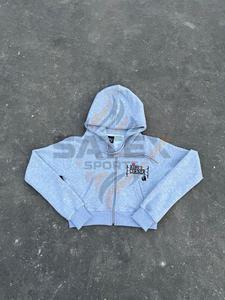 Casual Street Wear Drop Shoulder Loose Cropped Hoodies Custom Logo Vintage Solid Color Lady <b>Zipper</b> Hoodies Coat - Product Image 2