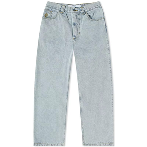 Jean en denim de coton épais bleu clair, coupe baggy, taille haute, jambe affinée, personnalisable, pour homme - Product Image 4