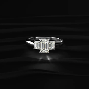 3 Stone Lab Grown Emerald Cut Diamond 14K Gold Luxury Ring Premium Sparkling Elegant for Women's Royal Look From Indian Supplier - Product Image 1