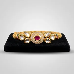 Bracelet de luxe Kundan Polki plaqué or, Kada indien de mariée, bijoux de mode en perles pour mariage, vente en gros pour femmes - Product Image 1