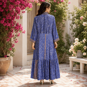 High Quality Women Silk Maxi Dress Free Size Moss Mint Ethnic Floral Tapestry Print <b>Long</b> Flowy <b>Kaftan</b> Gown for Luxury Resort - Product Image 5