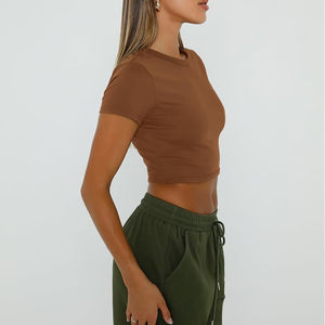 Camisetas Básicas de Mujer, Tops de Verano, Corte Recortado, Manga Corta, Corte Regular, Ecológicas, 100% Algodón, Teñido Liso, Personalizables, Bonitas, para Gimnasio - Product Image 4