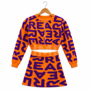 Ensemble deux pièces HMR Sisterhood Sorority, haut à fermeture éclair avec imprimé lettres orange et violet, mini-jupe, tenue sexy pour club, automne - Product Image 5