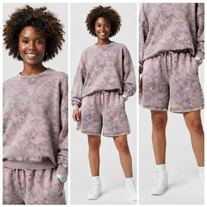 Conjunto de Shorts de Dos Piezas de Felpa con Lavado Ácido Personalizado para Mujer, Conjunto de Shorts Deportivos Extra Grandes de Algodón de Primera Calidad, Fabricante OEM para Damas - Product Image 5
