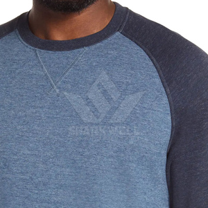 Camiseta de Manga Larga para Hombre, Cuello Redondo, Corte Regular, Color Azul Sólido, con Bloques de Color y Mangas Raglán - Product Image 5