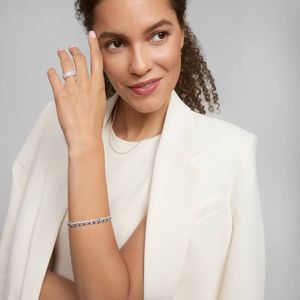 14K White Gold Emerald Station Lab Grown Diamond Tennis <b>Bracelet</b> - Product Image 2