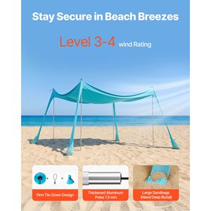 Tenda da Spiaggia Portatile con Protezione UPF50+, Altezza 6,6 Piedi, 10x10 Piedi, Gazebo Facile da Montare con Sacchi di Sabbia e Pali di Stabilità - Product Image 4
