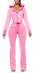 Vêtements pour femmes 2026 : Ensemble 2 pièces pour femme, comprenant une veste à capuche zippée style streetwear avec passe-pouces et un ensemble de yoga moulant - Product Image 5