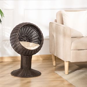Cuccia per Gatti Girevole a Forma di Uovo, con Cuscino Spesso e Tappetino Naturale in Erba Intrecciata, Cuccia Rialzata Ispirata al Caffè - Product Image 6